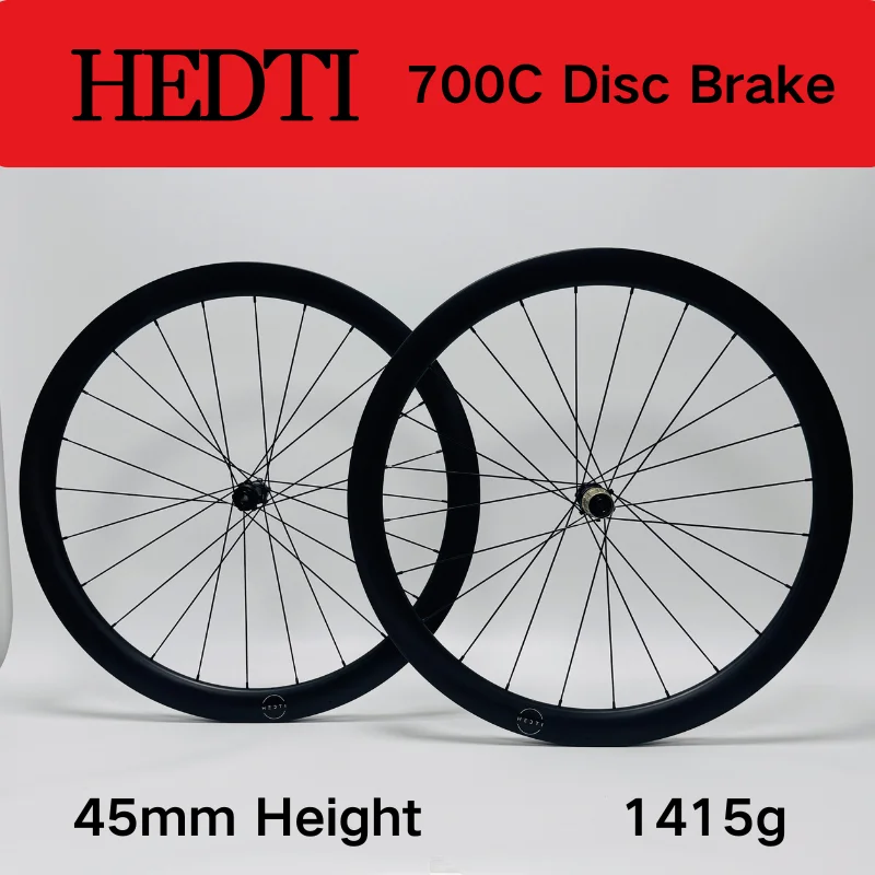 HEDTI Carbon Wheelset Rachet System Disc Brake 700C Wheels SHIMANO/XDR/CP Hub 45mm Depth UD Matte Tubeless Bicycle
HEDTI Carbon Wheelset Rachet System Disc Brake 700C Wheels SHIMANO/XDR/CP Hub 45mm Depth UD Matte Tubeless Bicycle