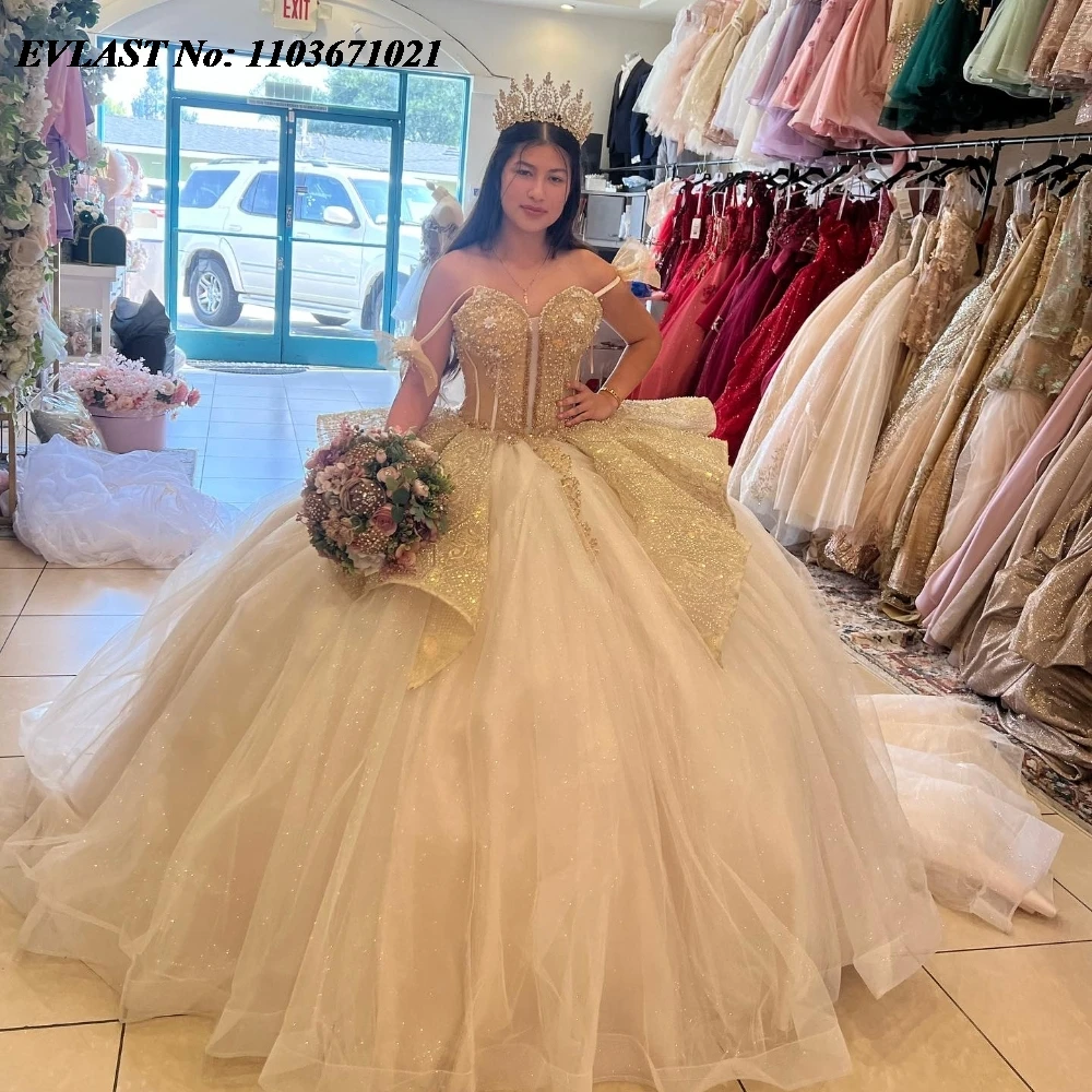 EVLAST Sparkly Champagne Quinnceanera Dress Ball Gown Applique Beaded Tiered Mexican Corset Sweet 16 Vestidos De 15 Anos SQ648
EVLAST Sparkly Champagne Quinnceanera Dress Ball Gown Applique Beaded Tiered Mexican Corset Sweet 16 Vestidos De 15 Anos SQ648