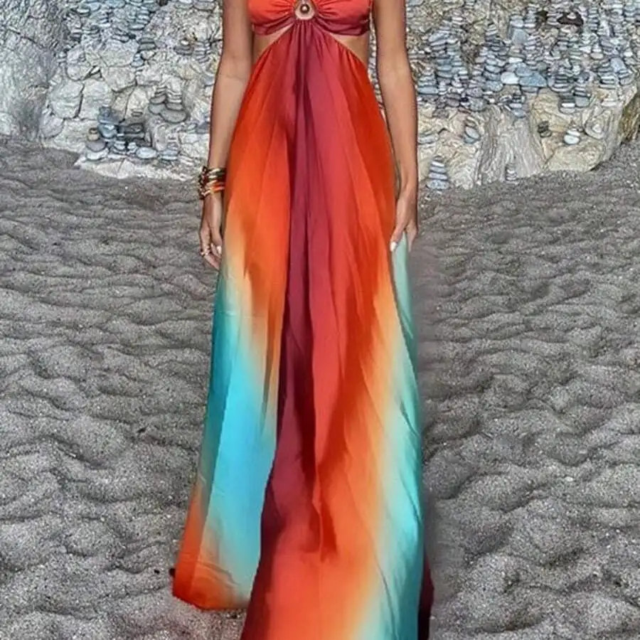 Gradient Hued Flowy Maxi Dress Sexy Slimming Island Style Beach Vacation Seaside Resort
Gradient Hued Flowy Maxi Dress Sexy Slimming Island Style Beach Vacation Seaside Resort