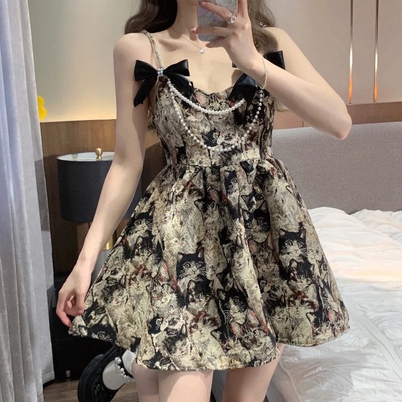 Summer korean Vintage Sweet Print Dress Women Casual Backless A-Line Solid Ladies Puffy Kawaii Dresses Female
Summer korean Vintage Sweet Print Dress Women Casual Backless A-Line Solid Ladies Puffy Kawaii Dresses Female