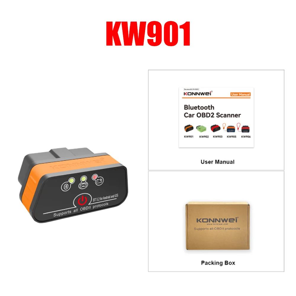 KONNWEI KW901 OBD II adapter ELM327 V1.5 Blue-tooth 4.0 5.0 Car Auto OBD2 Scanner Android/IOS Car Diagnostic Tool Code Reader.
KONNWEI KW901 OBD II adapter ELM327 V1.5 Blue-tooth 4.0 5.0 Car Auto OBD2 Scanner Android/IOS Car Diagnostic Tool Code Reader.