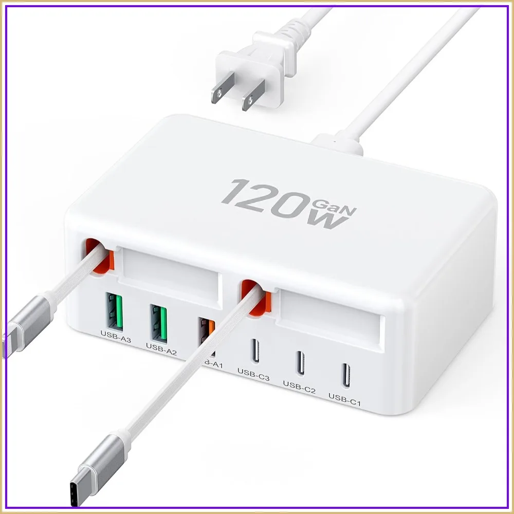 120W GaN USB C Charger Block, 8-in-1 Retractable Travel Charging Station Hub with Lightening & Type C Cable, for iPhone iPad Galaxy
120W GaN USB C Charger Block, 8-in-1 Retractable Travel Charging Station Hub with Lightening & Type C Cable, for iPhone iPad Galaxy
