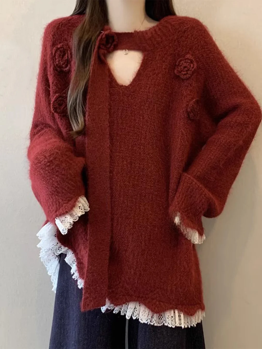 Red Wine Color 3D Flower Long Sve Women's Sweater Loose Medium Length Camere Casual Sle Autumn Winter plus Size Top
Red Wine Color 3D Flower Long Sve Women's Sweater Loose Medium Length Camere Casual Sle Autumn Winter plus Size Top