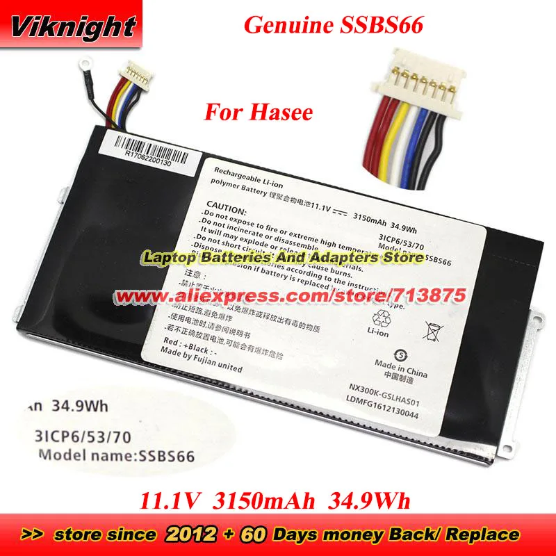 Genuine SSBS66 Battery NX300K-GSLHAS01 for HASEE NX300L Series Laptop Battery NX300L-3S1P X4-KL7S1 HL401 X4-SL5T1 11.1V 34.9Wh
Genuine SSBS66 Battery NX300K-GSLHAS01 for HASEE NX300L Series Laptop Battery NX300L-3S1P X4-KL7S1 HL401 X4-SL5T1 11.1V 34.9Wh