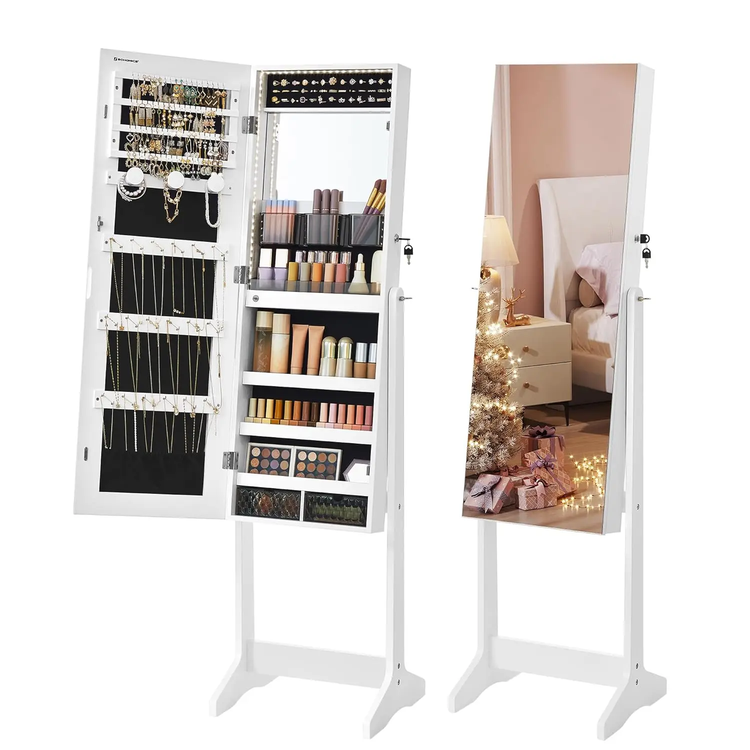 Зеркальный шкаф для ювелирных изделий, органайзер для шкафа, хранилище ювелирных изделий с бескаркасными светодиодами в полный рост, встроенное зеркало для макияжа
Зеркальный шкаф для ювелирных изделий, органайзер для шкафа, хранилище ювелирных изделий с бескаркасными светодиодами в полный рост, встроенное зеркало для макияжа