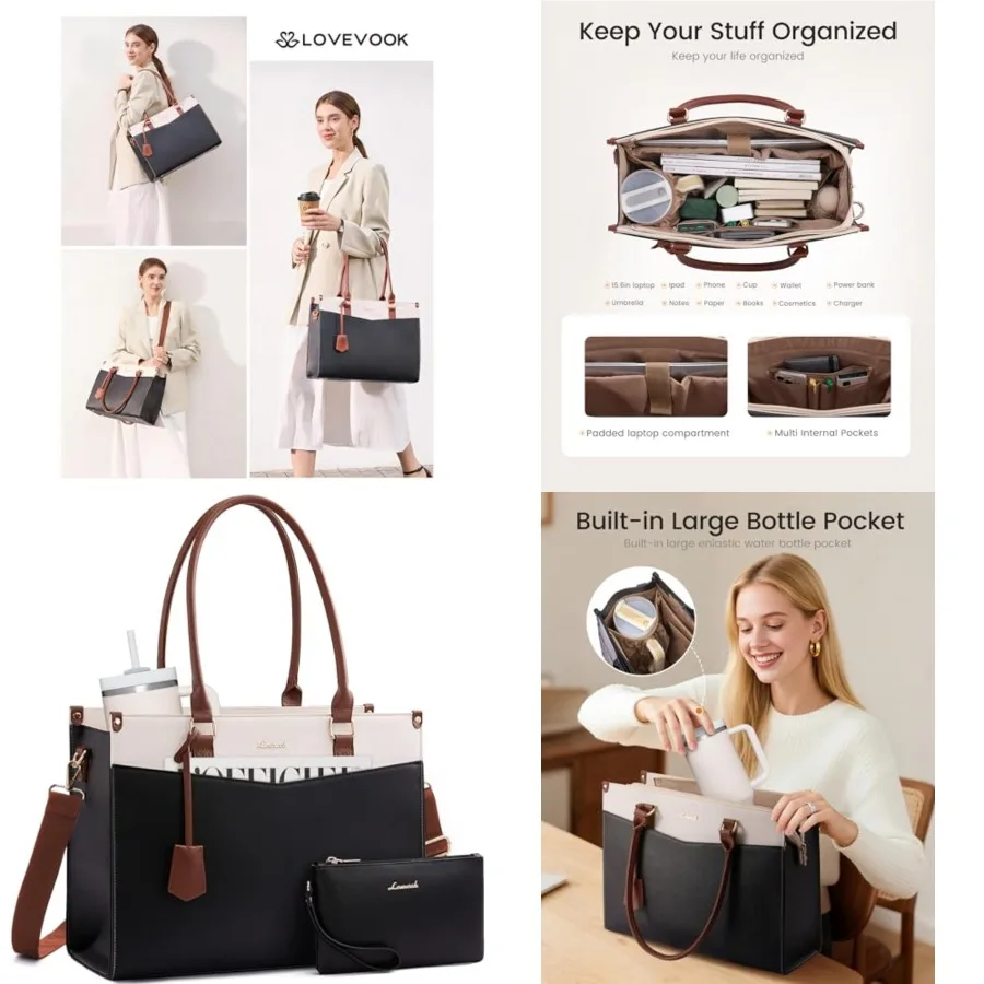 LOVEVOOK Laptop Bag for Women, 2-in-1 Tote Purse with Clutch and Cup Holder, Waterproof Briefcase for Work Travel
LOVEVOOK Laptop Bag for Women, 2-in-1 Tote Purse with Clutch and Cup Holder, Waterproof Briefcase for Work Travel