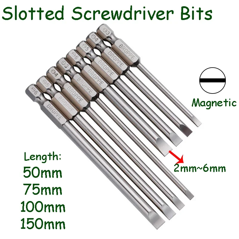 Magnetic Slotted Screwdriver Bits 1/4" Hex Shank 50mm Length Electric Screwdriver Bit 2/2.5/3/4/5/6mm Power Driver Tool
Magnetic Slotted Screwdriver Bits 1/4" Hex Shank 50mm Length Electric Screwdriver Bit 2/2.5/3/4/5/6mm Power Driver Tool