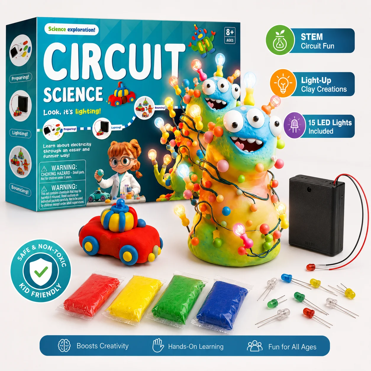 Circuit Science Electric Clay Kit LED Light-Up Experiment Set with Battery Box STEM Learning Toy 8+ English Version
Circuit Science Electric Clay Kit LED Light-Up Experiment Set with Battery Box STEM Learning Toy 8+ English Version