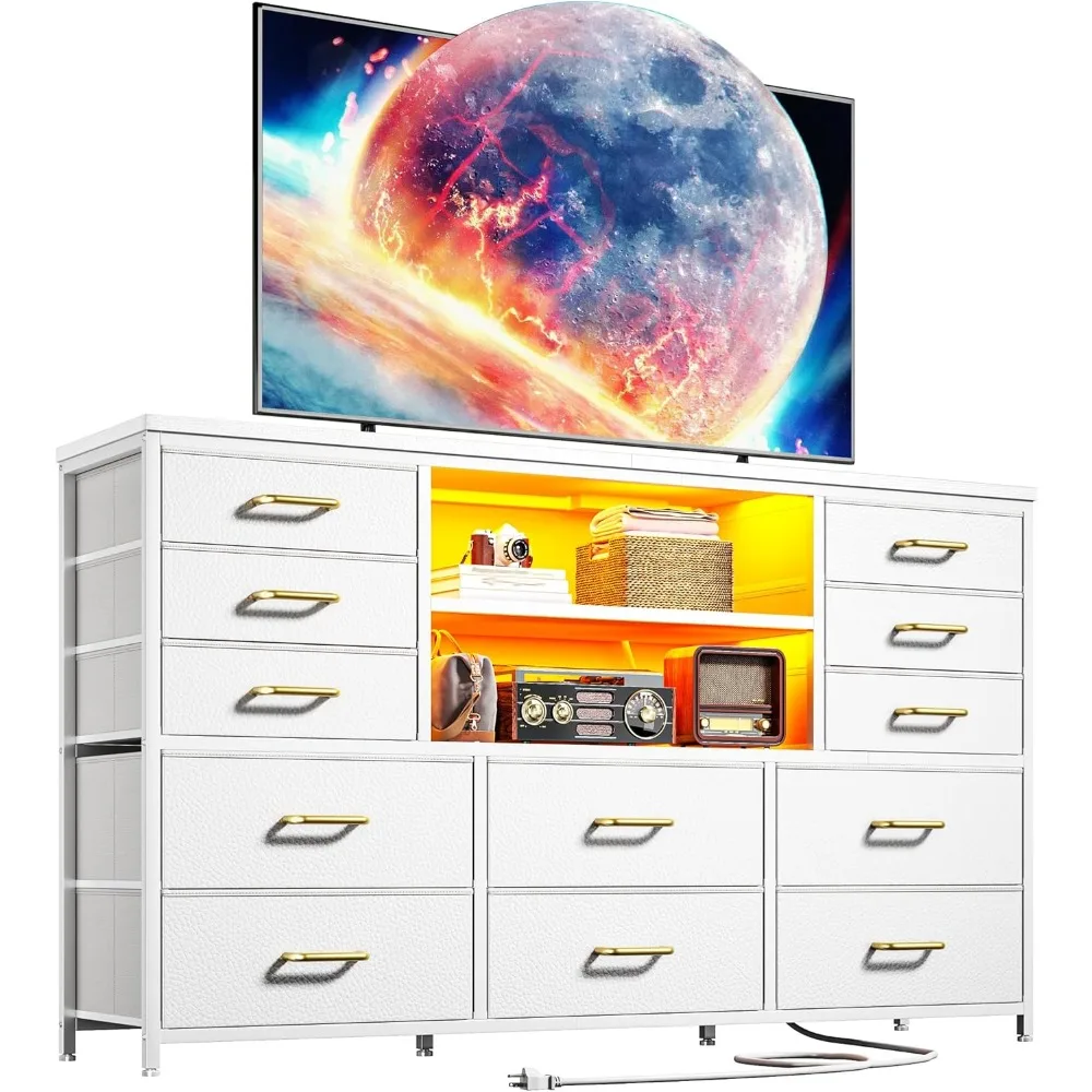 12 drawer TV stand, 50/55 inch TV with LED and 4 charging ports, white vanity with 2 open shelves
12 drawer TV stand, 50/55 inch TV with LED and 4 charging ports, white vanity with 2 open shelves