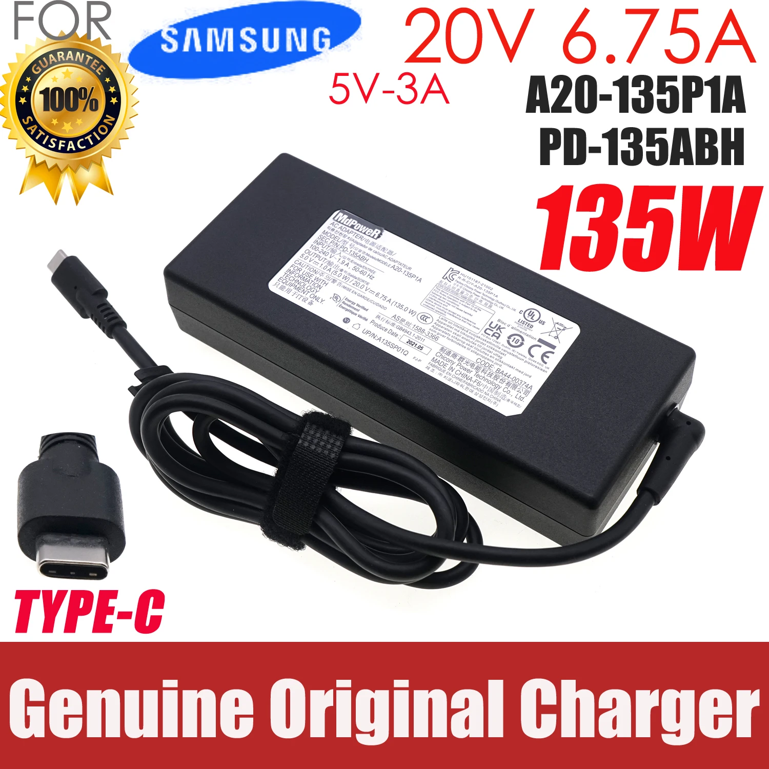 Original For SAMSUNG A20-135P1A A21-135P1A 20V 6.75A 135W Type C AC Adapter PD-135ABH Laptop Power Supply Charger A135SP01Q OEM
Original For SAMSUNG A20-135P1A A21-135P1A 20V 6.75A 135W Type C AC Adapter PD-135ABH Laptop Power Supply Charger A135SP01Q OEM