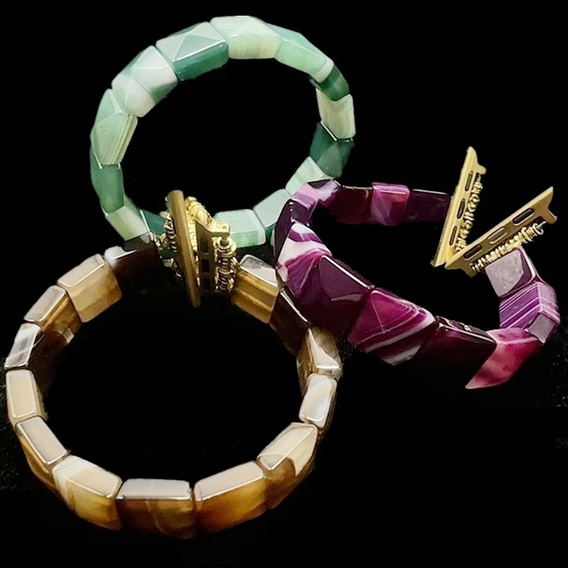 Fashion Natural Stone Striped Agate Smart Apple Watch Series Handmade Elastic Strap For Men And Women Diversified Couple Jewelry
Fashion Natural Stone Striped Agate Smart Apple Watch Series Handmade Elastic Strap For Men And Women Diversified Couple Jewelry