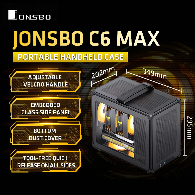 JONSBO C6 MAX Portable Handheld Case ITX MATX Computer Chassis Side Transparent Mesh Desktop Gaming and Office Computer Case
JONSBO C6 MAX Portable Handheld Case ITX MATX Computer Chassis Side Transparent Mesh Desktop Gaming and Office Computer Case