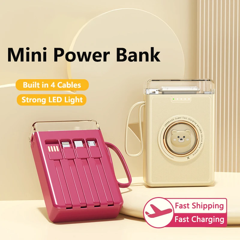 20000mAh Mini Power Bank Built in Cable Portable Charger External Battery Pack Powerbank for iPhone 15 14 Huawei Xiaomi Samsung
20000mAh Mini Power Bank Built in Cable Portable Charger External Battery Pack Powerbank for iPhone 15 14 Huawei Xiaomi Samsung