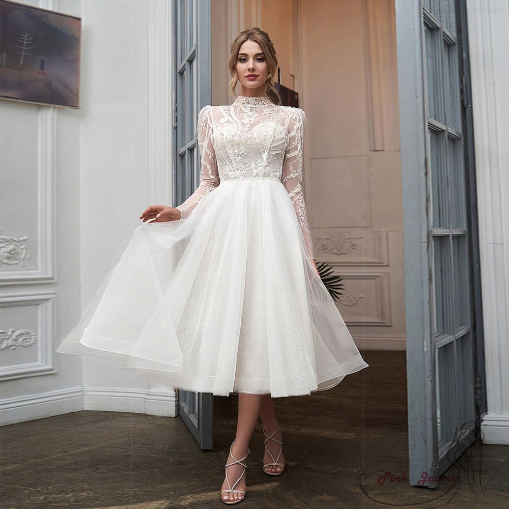 Customized High Nech Short Wedding Dresses for Women Full Sleeve Applique Soft Tull 2025e Organza Bridal Gowns Vestidos De Novia
Customized High Nech Short Wedding Dresses for Women Full Sleeve Applique Soft Tull 2025e Organza Bridal Gowns Vestidos De Novia