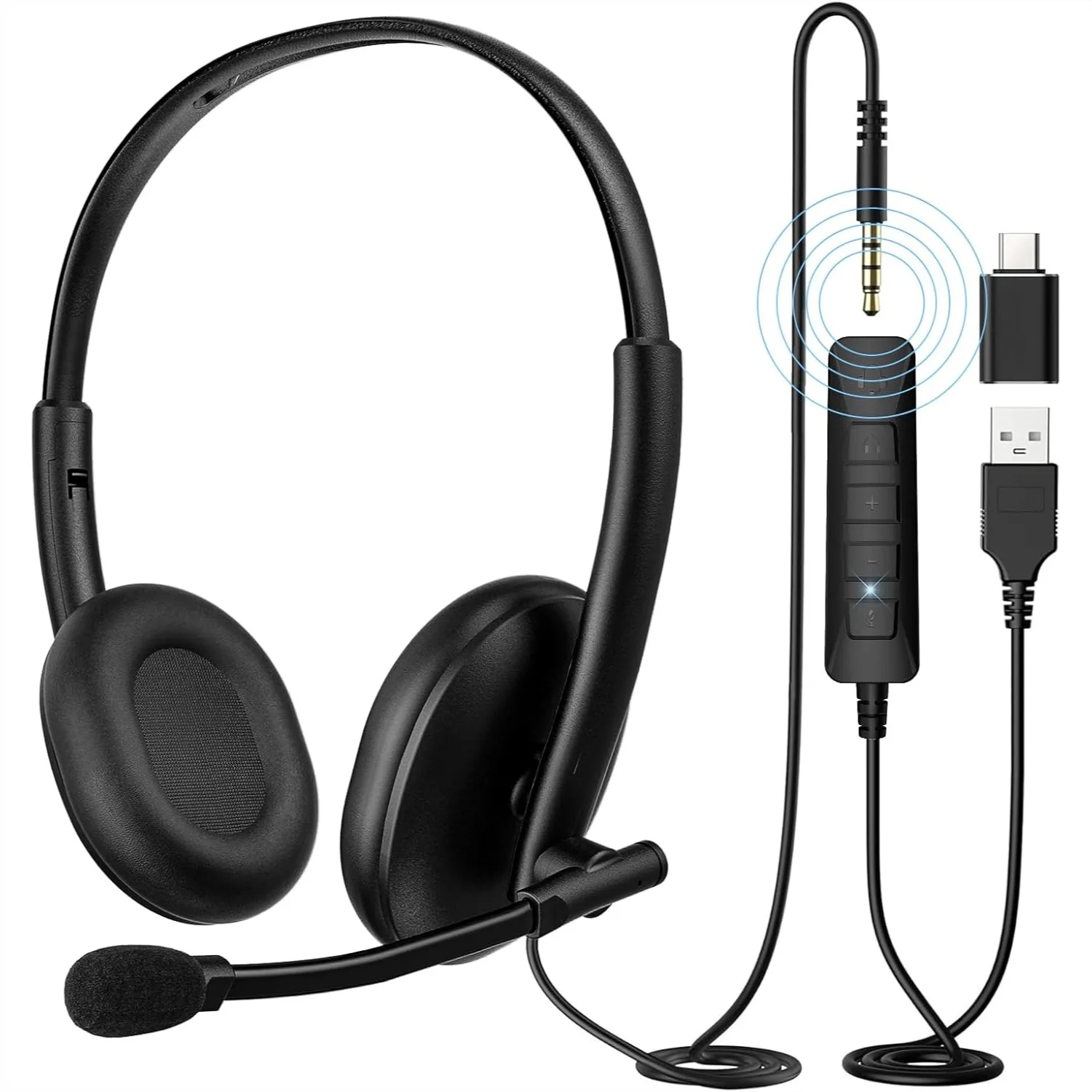 USB Headset With 290° Rotating Noise-Canceling Microphone USB-A Type-C 3.5mm Wired Lightweight Office Headphone With Mute Button And Volume Control For PC Mac Cell Phone Zoom Calls
USB Headset With 290° Rotating Noise-Canceling Microphone USB-A Type-C 3.5mm Wired Lightweight Office Headphone With Mute Button And Volume Control For PC Mac Cell Phone Zoom Calls