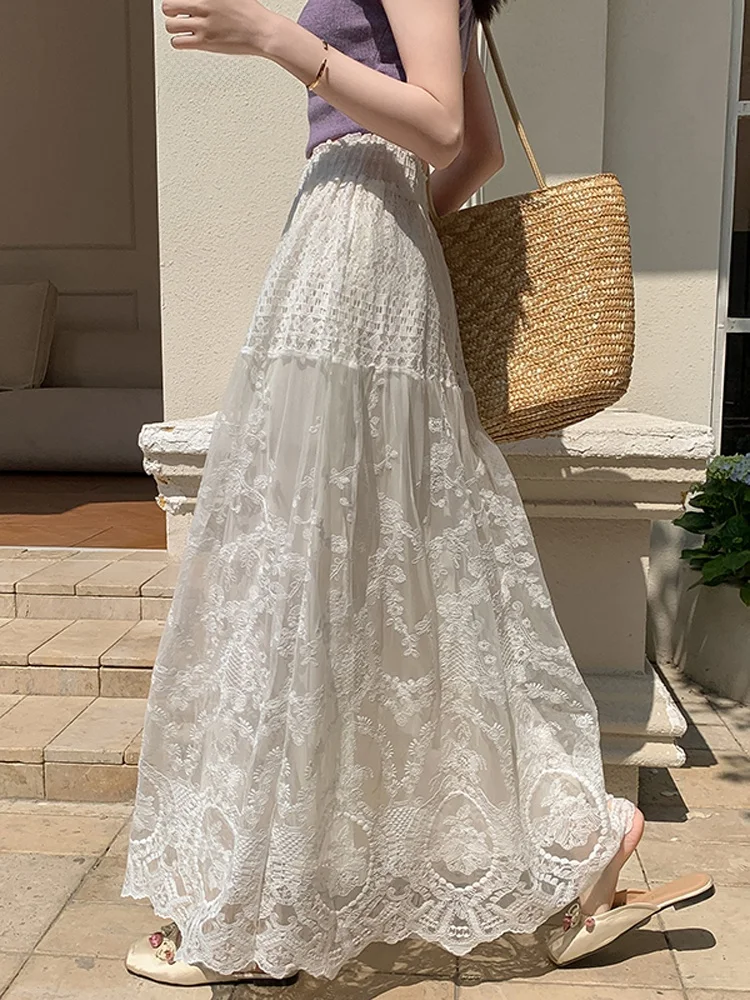 High Waist A-Line Skirt with Lace And Mesh Fullness for Women Summer Style Half-length Slimming Drapey Long Skirt
High Waist A-Line Skirt with Lace And Mesh Fullness for Women Summer Style Half-length Slimming Drapey Long Skirt