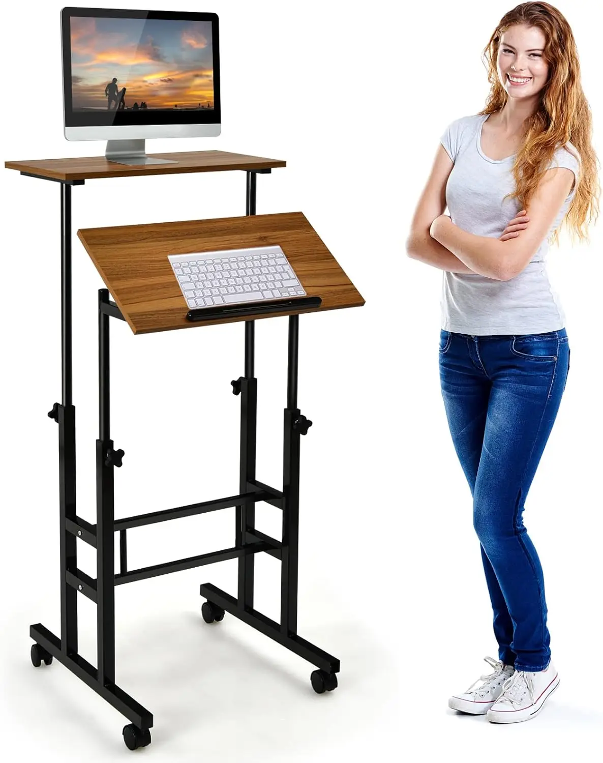 Mobile Standing Desk, Height Adjustable Rolling Laptop Cart W/Tilting Desktop For Standing Or Sitting, Lockable Casters, Home
Mobile Standing Desk, Height Adjustable Rolling Laptop Cart W/Tilting Desktop For Standing Or Sitting, Lockable Casters, Home