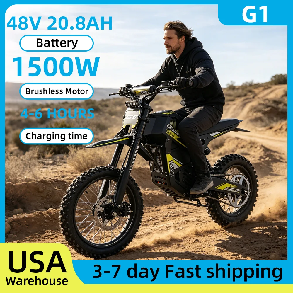 New G1 Electric ebike Dirt Bike 1500W 48V 20.8AH Electric Motorcycle Fat Tire Nitrogen Suspension E Dirt Bike for Teens and Adults
New G1 Electric ebike Dirt Bike 1500W 48V 20.8AH Electric Motorcycle Fat Tire Nitrogen Suspension E Dirt Bike for Teens and Adults