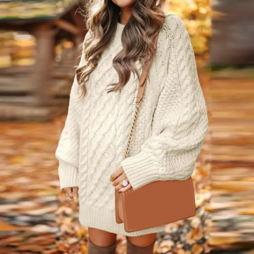 Women Pullover Sweater Crewneck Keep Warm Long Sleeve Mid-length Oversized Twist Knitted Sweater Dress for Daily Wear
Women Pullover Sweater Crewneck Keep Warm Long Sleeve Mid-length Oversized Twist Knitted Sweater Dress for Daily Wear