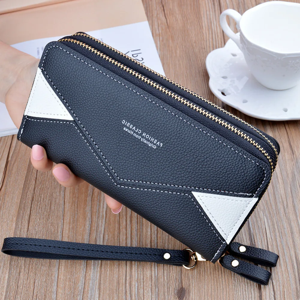 Women's Color Block Geometric Long Wallet PU Leather Card Holder With Wrist Strap & Zipper Closure
Women's Color Block Geometric Long Wallet PU Leather Card Holder With Wrist Strap & Zipper Closure