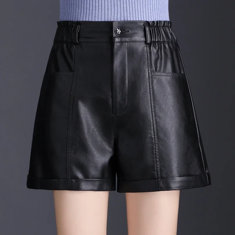 2023 Fall Spring Woman Stretchy High Waisted Black Pu Leather Shorts , Korean Womens Clothing , 4xl Wide Elg Shorts for Women
2023 Fall Spring Woman Stretchy High Waisted Black Pu Leather Shorts , Korean Womens Clothing , 4xl Wide Elg Shorts for Women