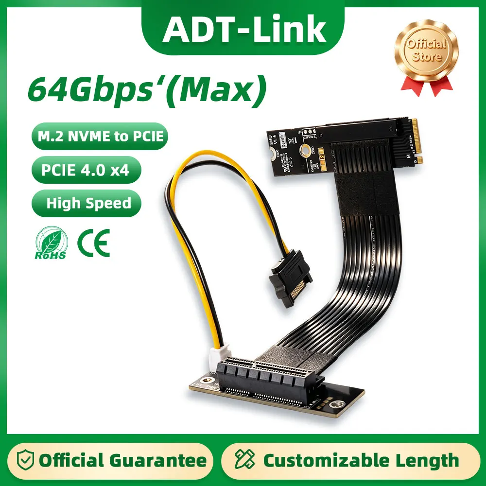 ADT-Link 64Gbps PCIe 4.0 x4 3.0 Extension Cable PCI Express 4x To M.2 NVMe M Key 2280 Riser Adapter Gen4 Signal Connect 64G/bps
ADT-Link 64Gbps PCIe 4.0 x4 3.0 Extension Cable PCI Express 4x To M.2 NVMe M Key 2280 Riser Adapter Gen4 Signal Connect 64G/bps