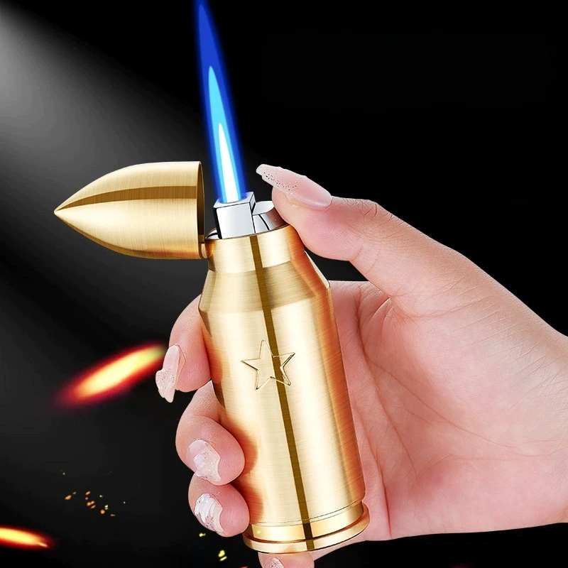 New Metal Bullet Shaped Inflatable Lighter Outdoor Windproof Jet Flame Butane Gas Military Enthusiast Lighter Men's Smoking Gift
New Metal Bullet Shaped Inflatable Lighter Outdoor Windproof Jet Flame Butane Gas Military Enthusiast Lighter Men's Smoking Gift