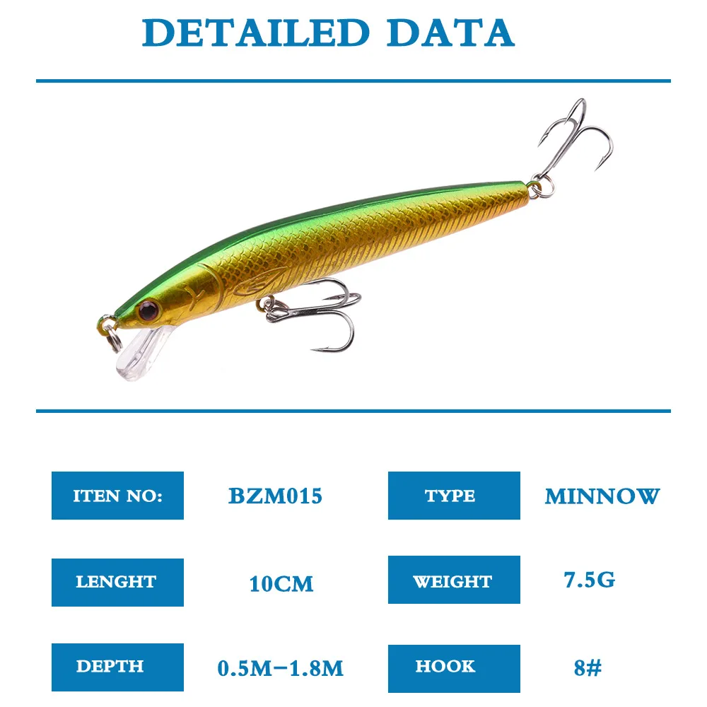 10CM 9G 10 Colors Minnow Plastic Hard Lure Realistic Vivid Swim Long Cast Treble Hooks Freshwater Saltwater Bass Fishing Tackle
10CM 9G 10 Colors Minnow Plastic Hard Lure Realistic Vivid Swim Long Cast Treble Hooks Freshwater Saltwater Bass Fishing Tackle