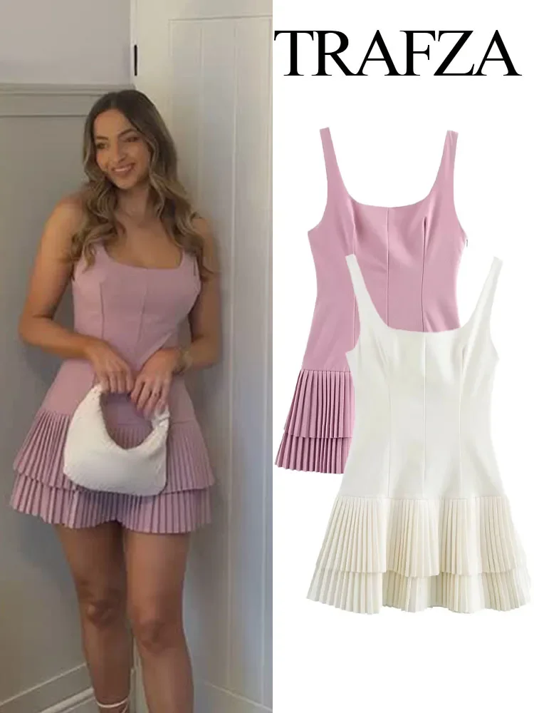 TRAFZA Women Summer Square Collar Sleeveless Solid Mini Dress Woman Elegant Chic High Street Slim Short Dress Pleated Dress
TRAFZA Women Summer Square Collar Sleeveless Solid Mini Dress Woman Elegant Chic High Street Slim Short Dress Pleated Dress