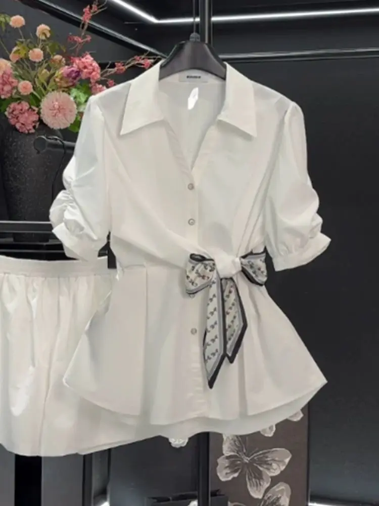 Fashion White Chiffon Shirt Women 2025 New Summer Thin Blouse with Scarves Waist Slimming Design Short Sleeve Top
Fashion White Chiffon Shirt Women 2025 New Summer Thin Blouse with Scarves Waist Slimming Design Short Sleeve Top