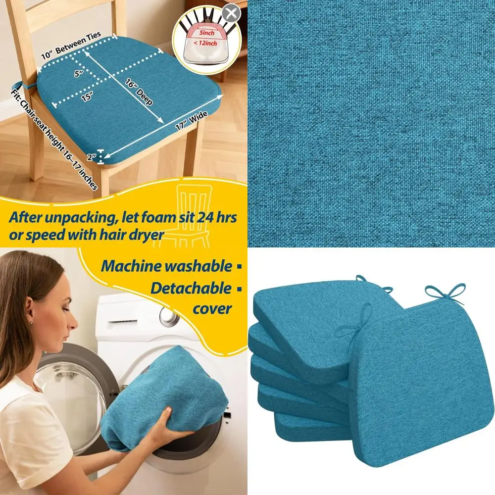 Set of 6 Teal 17x16 2 Thick Dining Chair Cushions with Ties & Removable Washable Covers
Set of 6 Teal 17x16 2 Thick Dining Chair Cushions with Ties & Removable Washable Covers