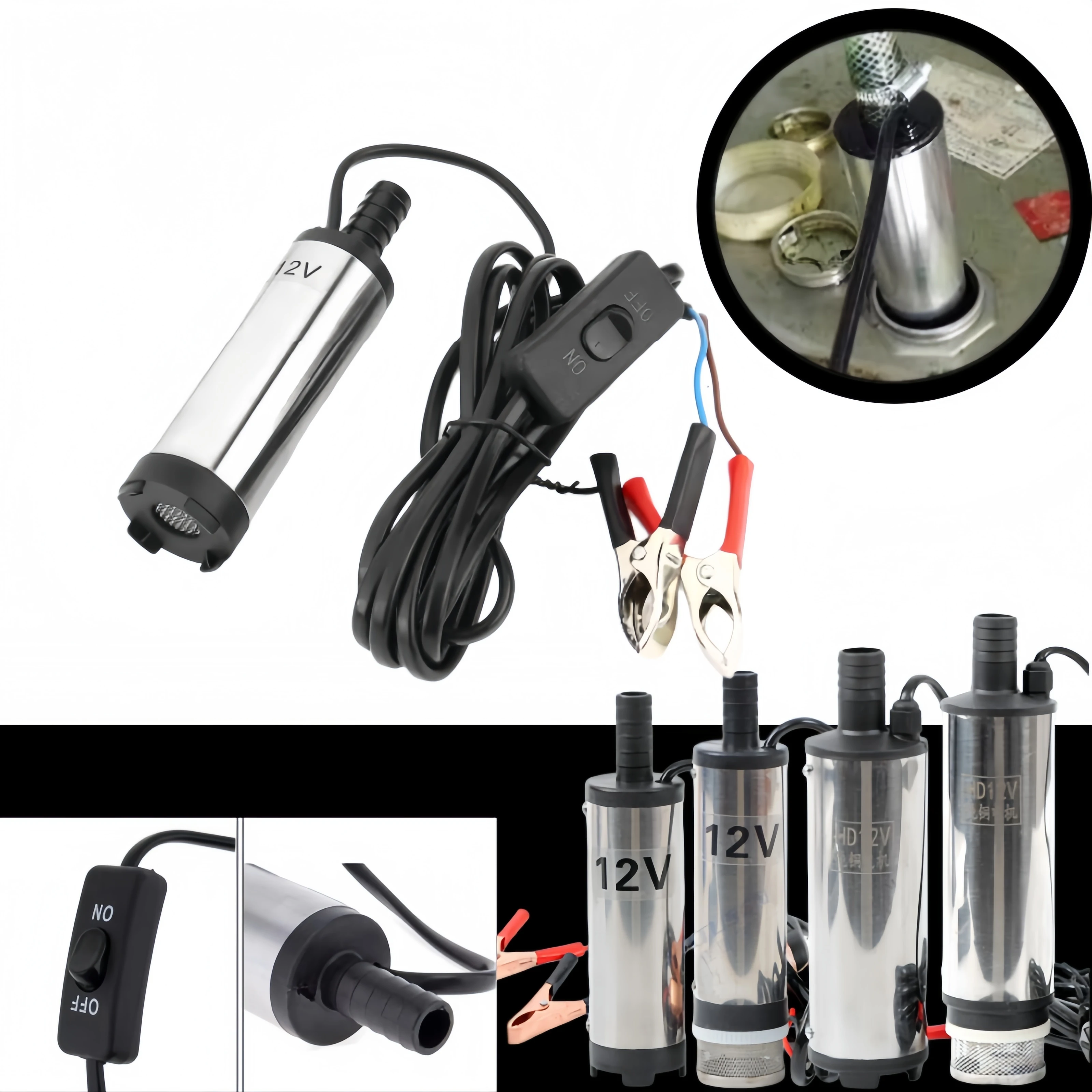 12V DC Electric Oil Pump Diesel Submersible Transfer Pump Portable Fuel Water Pump with Alligator Clips On Off Switch for Auto
12V DC Electric Oil Pump Diesel Submersible Transfer Pump Portable Fuel Water Pump with Alligator Clips On Off Switch for Auto