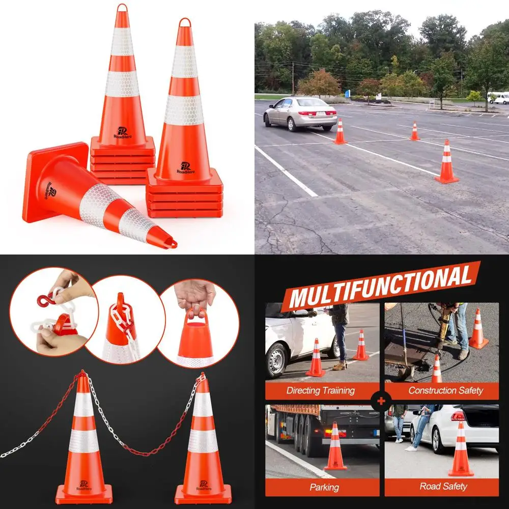 10-Pack 28 Inch Traffic Safety Cones with Reflective Collar, Orange, Heavy-Duty Plastic Cones for Parking Lots and Driving Train
10-Pack 28 Inch Traffic Safety Cones with Reflective Collar, Orange, Heavy-Duty Plastic Cones for Parking Lots and Driving Train