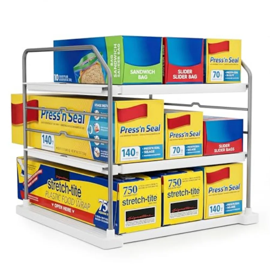 Extendable 3-Tier Kitchen Cabinet and Pantry Organizer for Plastic Wrap, Foil and Storage Bags, Adjustable Heavy Duty Shelf Rac
Extendable 3-Tier Kitchen Cabinet and Pantry Organizer for Plastic Wrap, Foil and Storage Bags, Adjustable Heavy Duty Shelf Rac