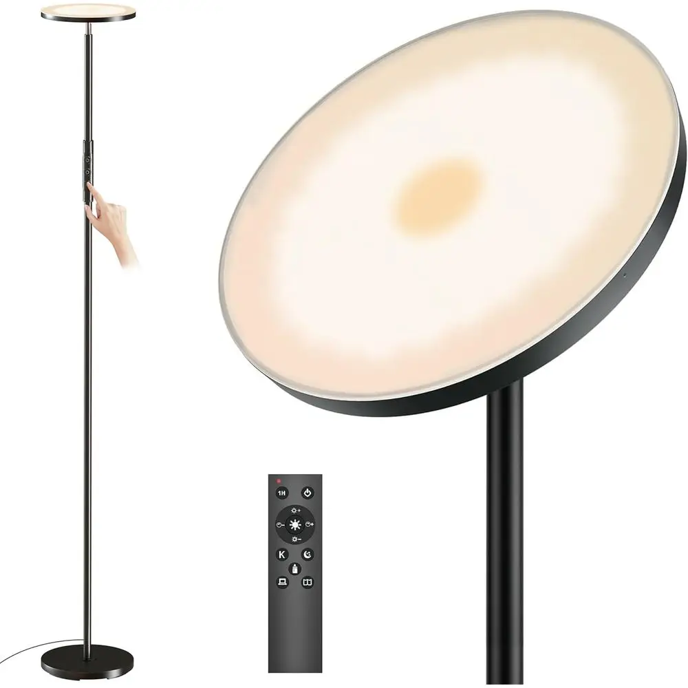 Dimmable LED Standing Lamp with Remote and Touch Control, 69” Tall Torchiere Lamp for Bedroom or Office, Black
Dimmable LED Standing Lamp with Remote and Touch Control, 69” Tall Torchiere Lamp for Bedroom or Office, Black