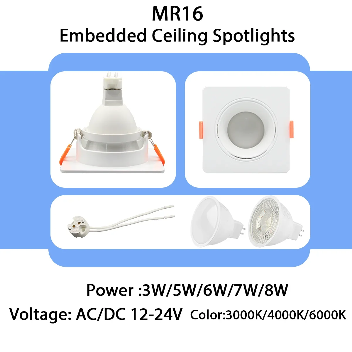 10PCS Ceiling Spotlight Embedded AC DC 12V 5W MR16 Bulb Square Adjustable White Black Round Light Kit Gu5.3 Cearmic Lamp Holder
10PCS Ceiling Spotlight Embedded AC DC 12V 5W MR16 Bulb Square Adjustable White Black Round Light Kit Gu5.3 Cearmic Lamp Holder