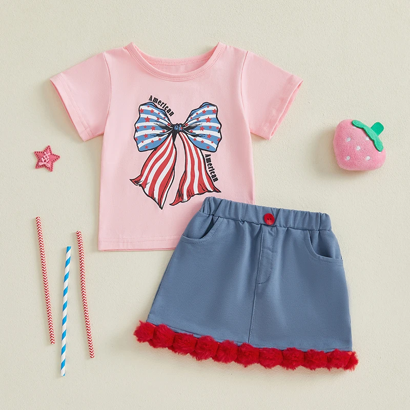 Lioraitiin Kid Girls Independence Day 2 Piece Outfits Short Sleeve O Neck Bow Print Tops A-line Skirt Sets
Lioraitiin Kid Girls Independence Day 2 Piece Outfits Short Sleeve O Neck Bow Print Tops A-line Skirt Sets
