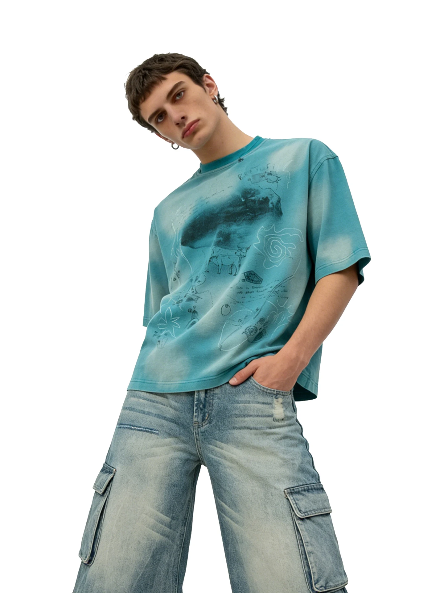 Washed Vintage Print round Neck Short Sleeve T-Shirt Men Summer Trendy Loose Half Sleeve Top BETEBULE American High Street Style
Washed Vintage Print round Neck Short Sleeve T-Shirt Men Summer Trendy Loose Half Sleeve Top BETEBULE American High Street Style