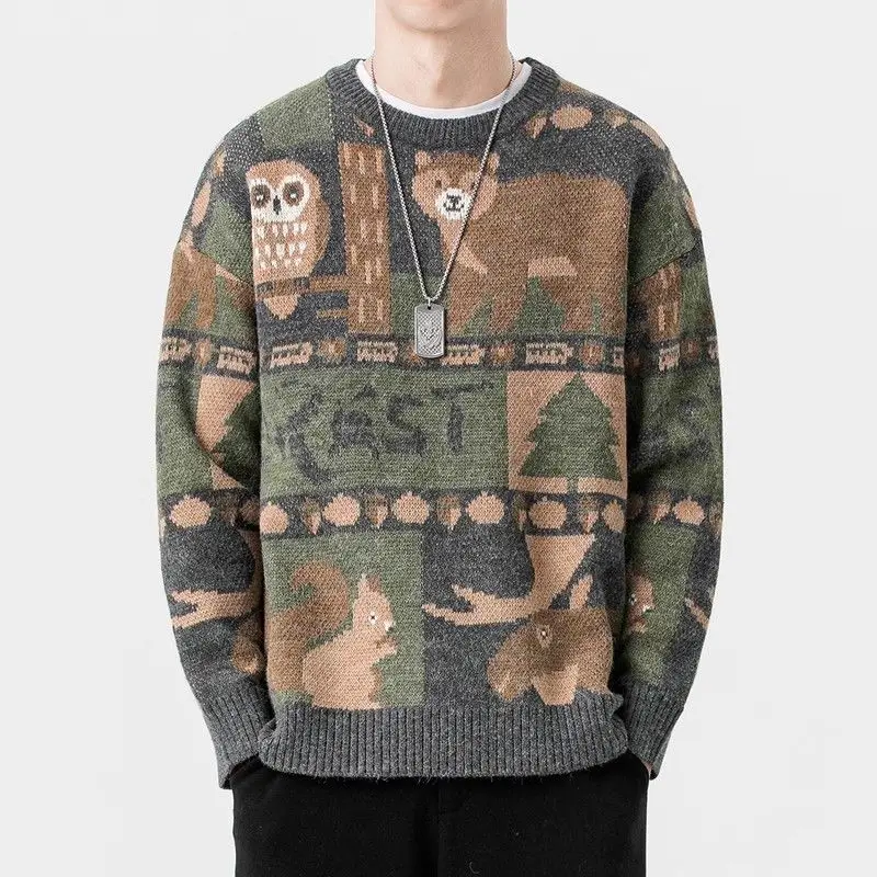 LAZY TREND Оригинальный японский вязаный свитер с животным принтом, свободный крой, для мужчин, осенний сезон, круглый вырез, удобный, с длинными рукавами
LAZY TREND Оригинальный японский вязаный свитер с животным принтом, свободный крой, для мужчин, осенний сезон, круглый вырез, удобный, с длинными рукавами