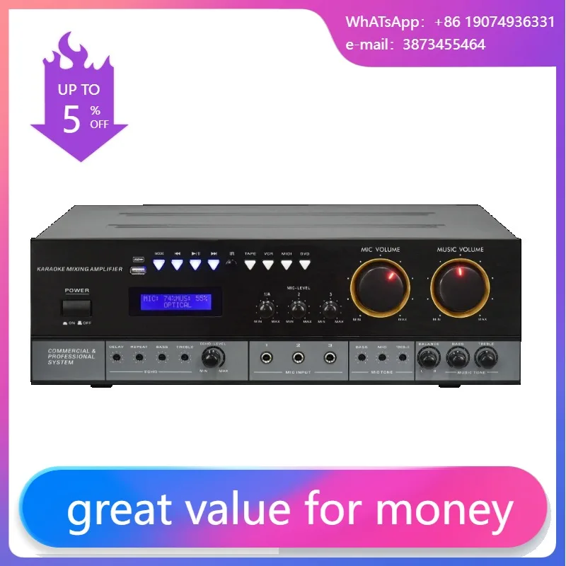 2-Channel Home Karaoke Sound System Metal & Aluminum Alloy Amplifier With DSP For KTV And Home Use
2-Channel Home Karaoke Sound System Metal & Aluminum Alloy Amplifier With DSP For KTV And Home Use