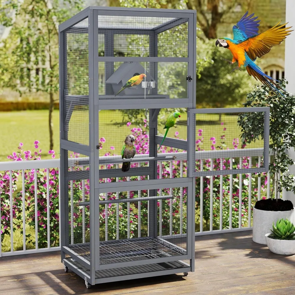 68" H Large Wood Bird Cage on Wheels, Outdoor Bird Aviary Indoor Wooden Large Bird Cage Parakeet Cage with Pull Out Tray
68" H Large Wood Bird Cage on Wheels, Outdoor Bird Aviary Indoor Wooden Large Bird Cage Parakeet Cage with Pull Out Tray