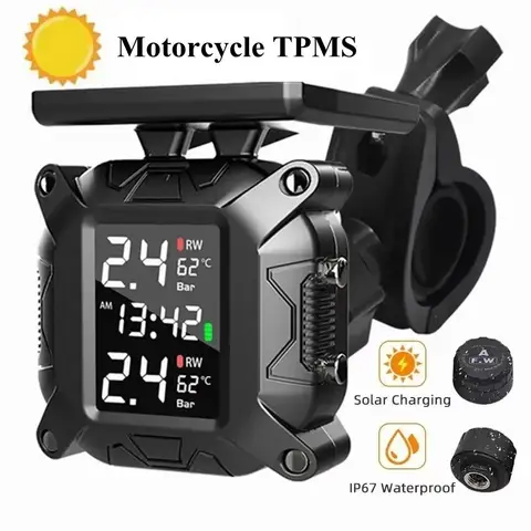 Moniteur de pression sans fil TPMS pour moto, énergie solaire, capteur de température, système d'alarme