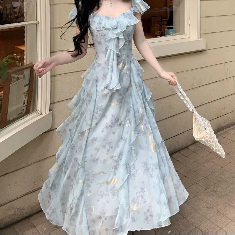 Fairy Ruffle Dress Sweet Women Irregular Hem Hot Stamping Floral Print Holiday Dress Slim Fit Casual Summer Beach Vacation
Fairy Ruffle Dress Sweet Women Irregular Hem Hot Stamping Floral Print Holiday Dress Slim Fit Casual Summer Beach Vacation