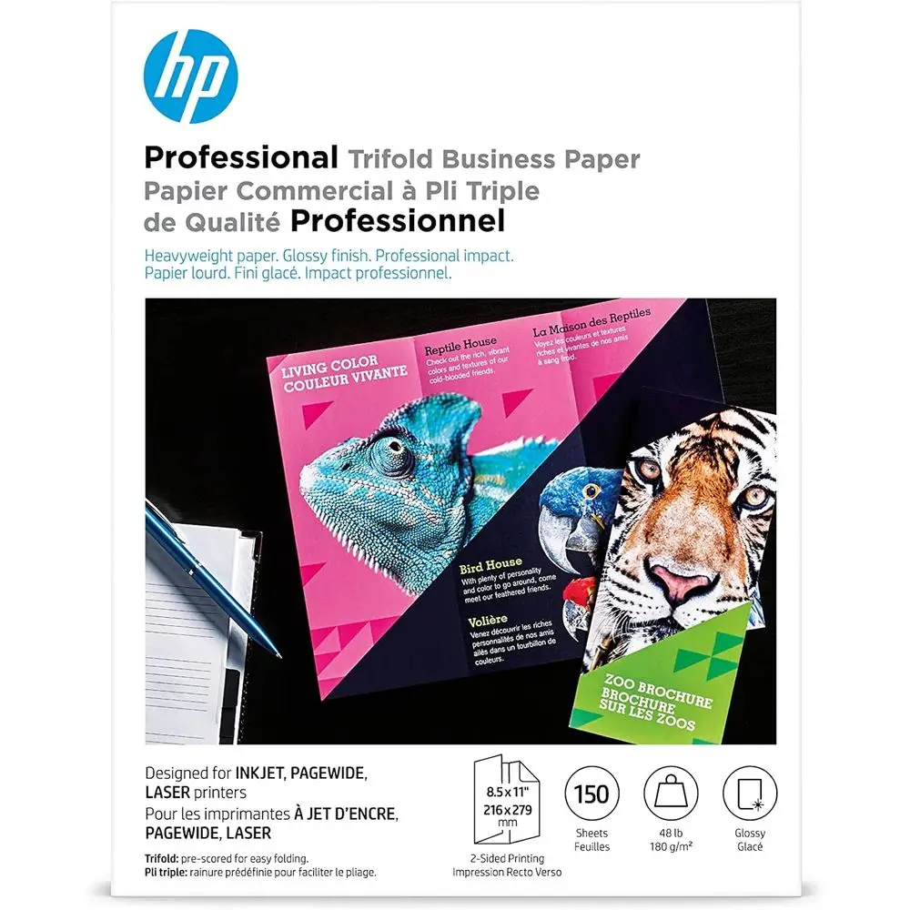 Tri-fold Business Paper, Glossy, 8.5x11, 48 lb, 150 Sheets, Compatible with Inkjet and Laser Printers
Tri-fold Business Paper, Glossy, 8.5x11, 48 lb, 150 Sheets, Compatible with Inkjet and Laser Printers