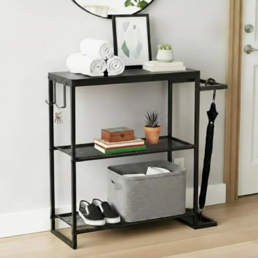 31'' Narrow Console Table with Umbrella Holder and Hooks 3-Tier Small Entryway Table Entry Table with Storage Shelves for Hallw
31'' Narrow Console Table with Umbrella Holder and Hooks 3-Tier Small Entryway Table Entry Table with Storage Shelves for Hallw