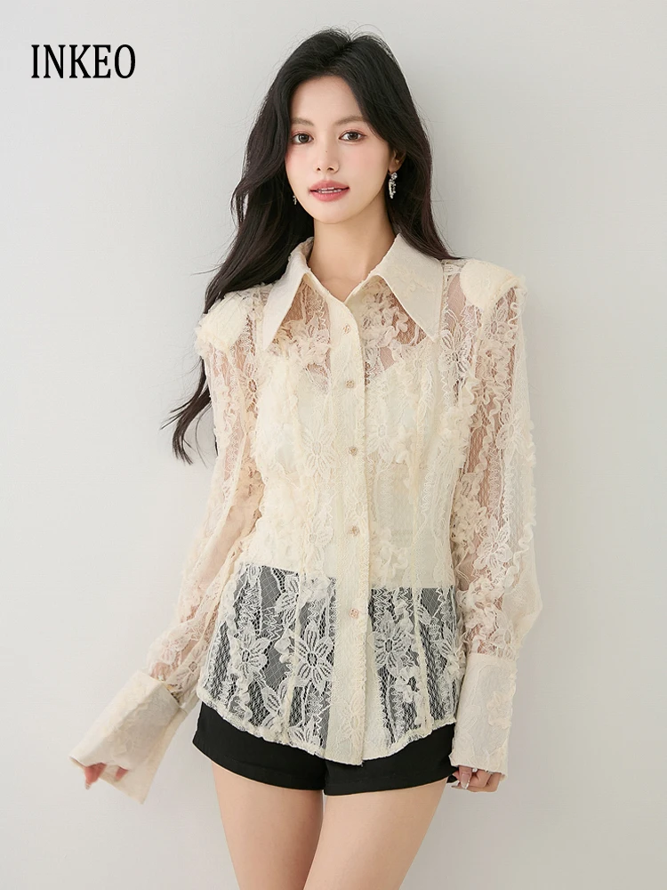 Sexy Lace Long sleeve blouse Hollow out Beige Turn down collar shirt 2025 Spring Summer tops Ladies Clothing INKEO 5T078
Sexy Lace Long sleeve blouse Hollow out Beige Turn down collar shirt 2025 Spring Summer tops Ladies Clothing INKEO 5T078