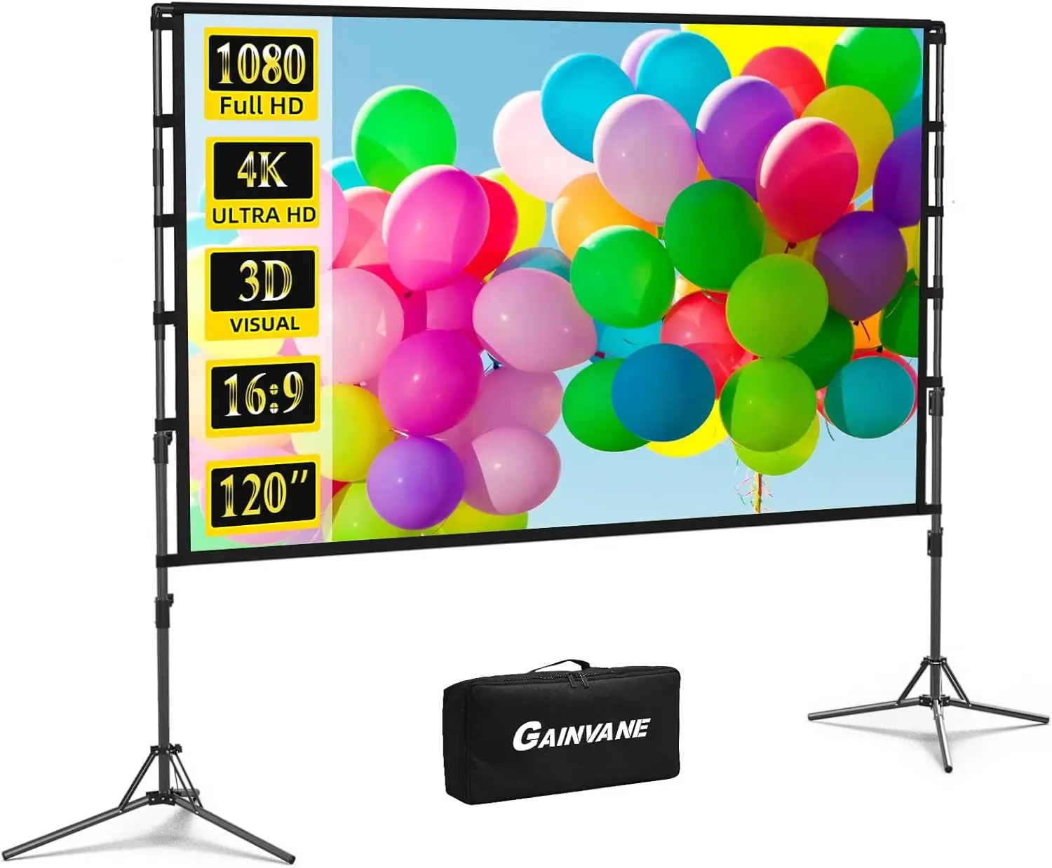 120 inch Portable Projector Screen and Stand, 16:9 4K HD Wrinkle-Free Outdoor Movie Screen with Carry Bag for Backyard
120 inch Portable Projector Screen and Stand, 16:9 4K HD Wrinkle-Free Outdoor Movie Screen with Carry Bag for Backyard