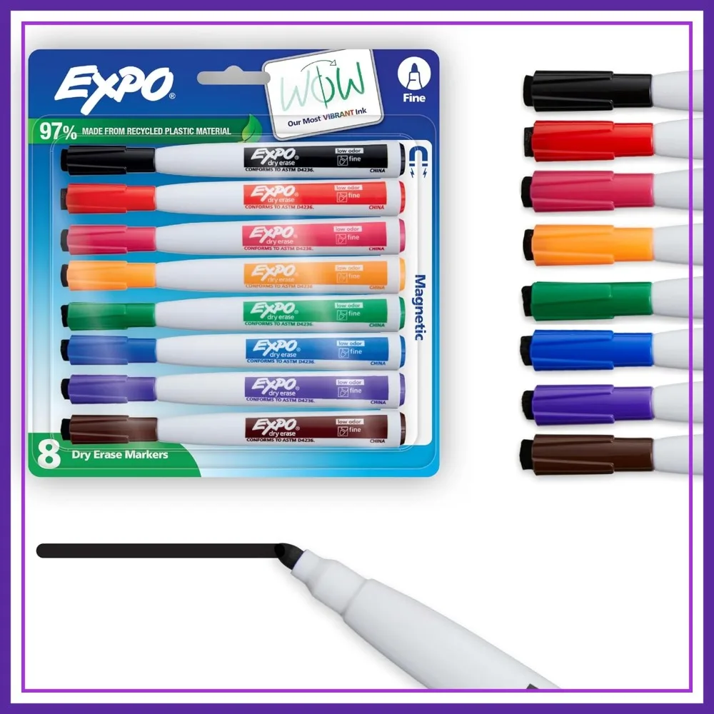 EXPO Magnetic Dry Erase Markers Fine Tip Assorted Colors 8 Count - Whiteboard Supplies
EXPO Magnetic Dry Erase Markers Fine Tip Assorted Colors 8 Count - Whiteboard Supplies