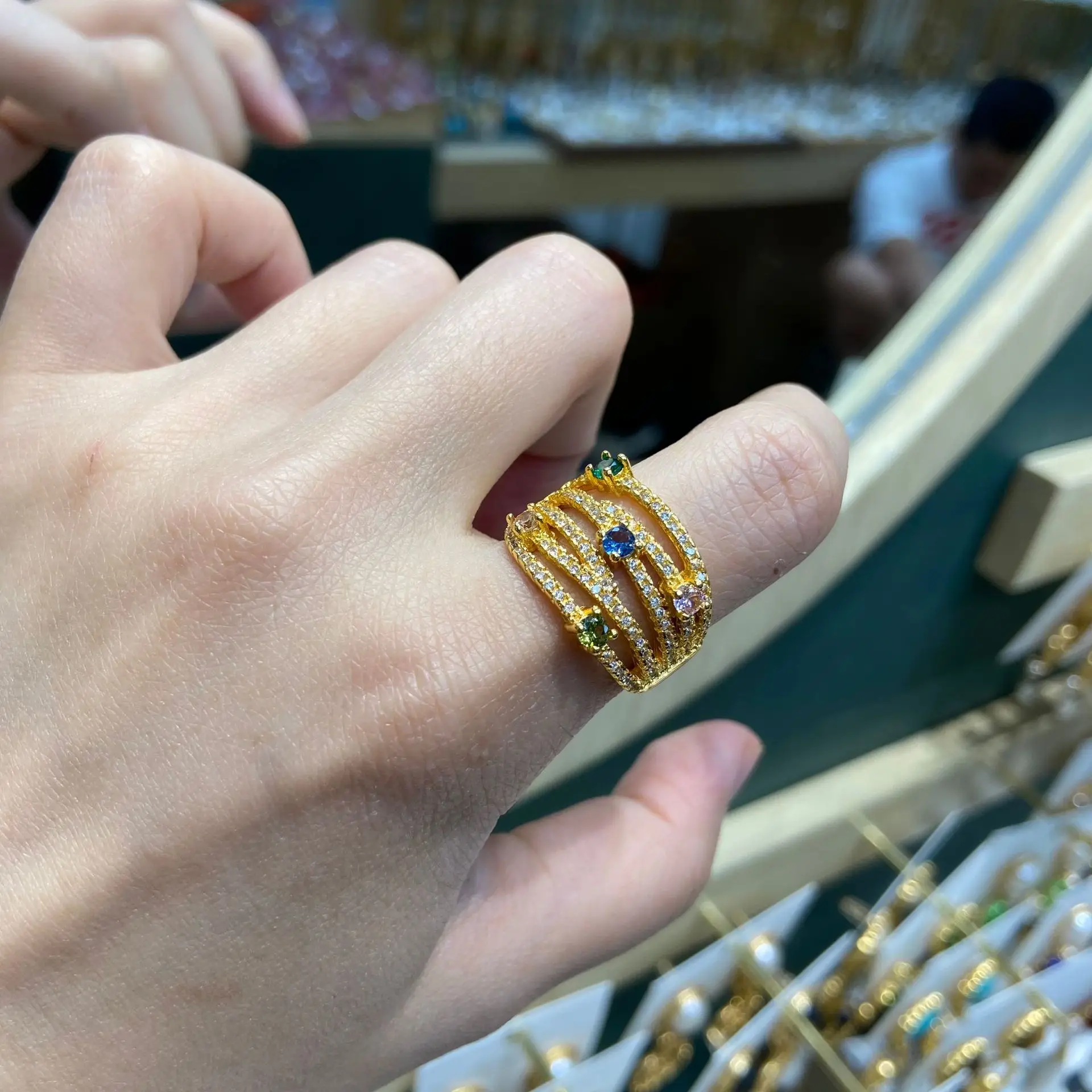 trendy opening ring for women jewelry shiny zirconia metal gold color ring adjustable
trendy opening ring for women jewelry shiny zirconia metal gold color ring adjustable