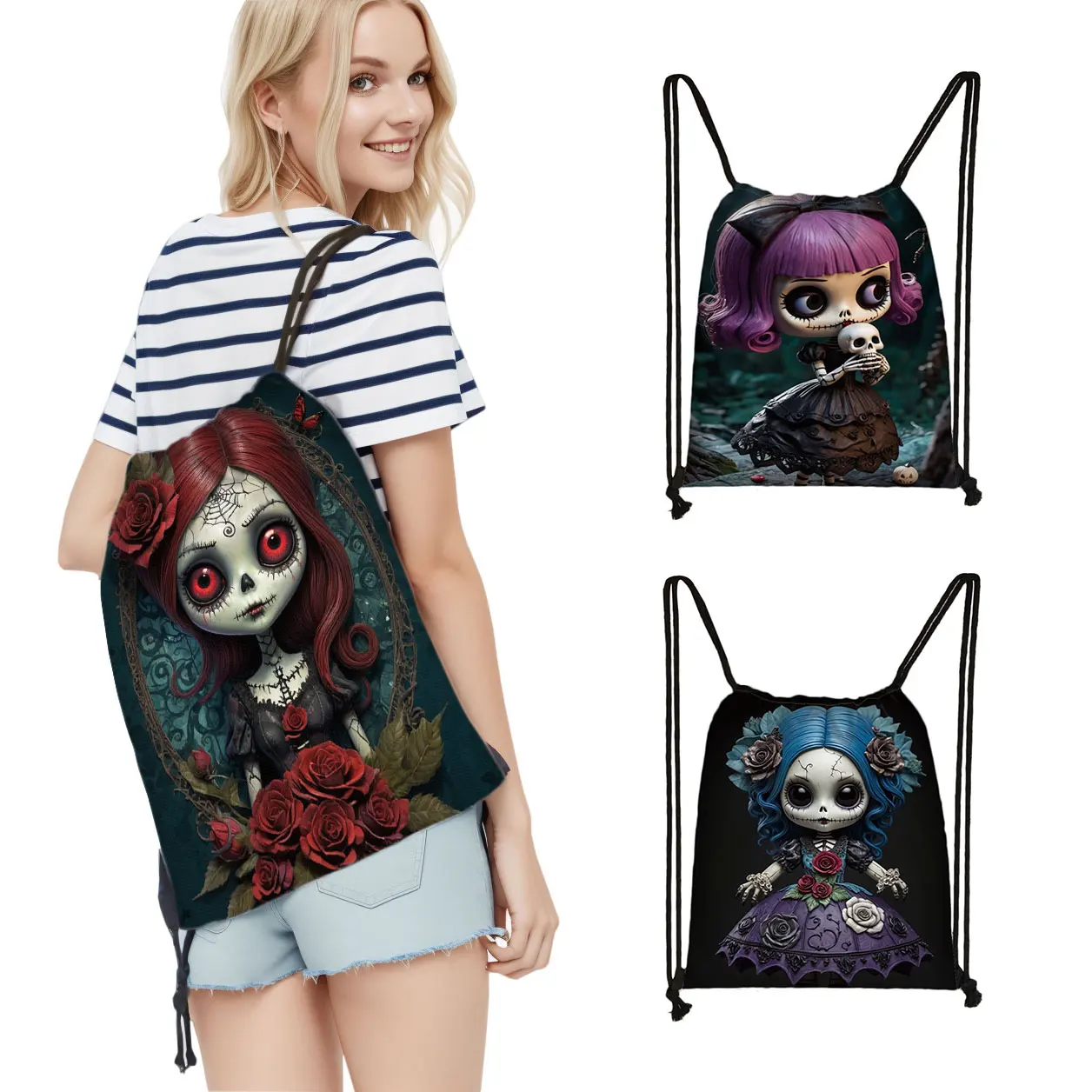 Cool Zombie Girl Pattern Drawstring Bag Nightmare Gothic Girls Backpack Women Shoes Storage Bags Bookbag for Travel Shoes Holder
Cool Zombie Girl Pattern Drawstring Bag Nightmare Gothic Girls Backpack Women Shoes Storage Bags Bookbag for Travel Shoes Holder